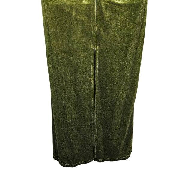 Capuffy Womens Bodycon Size 8-10 Olive Green Velvet Backless Midi Dress - Picture 9 of 12